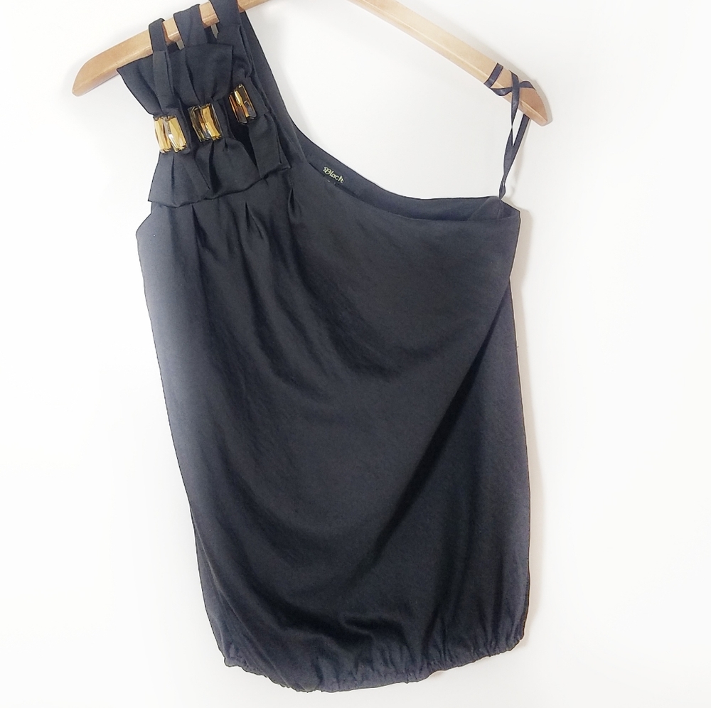 Black Asymmetrical sleeveless blouse with bows size SMALL